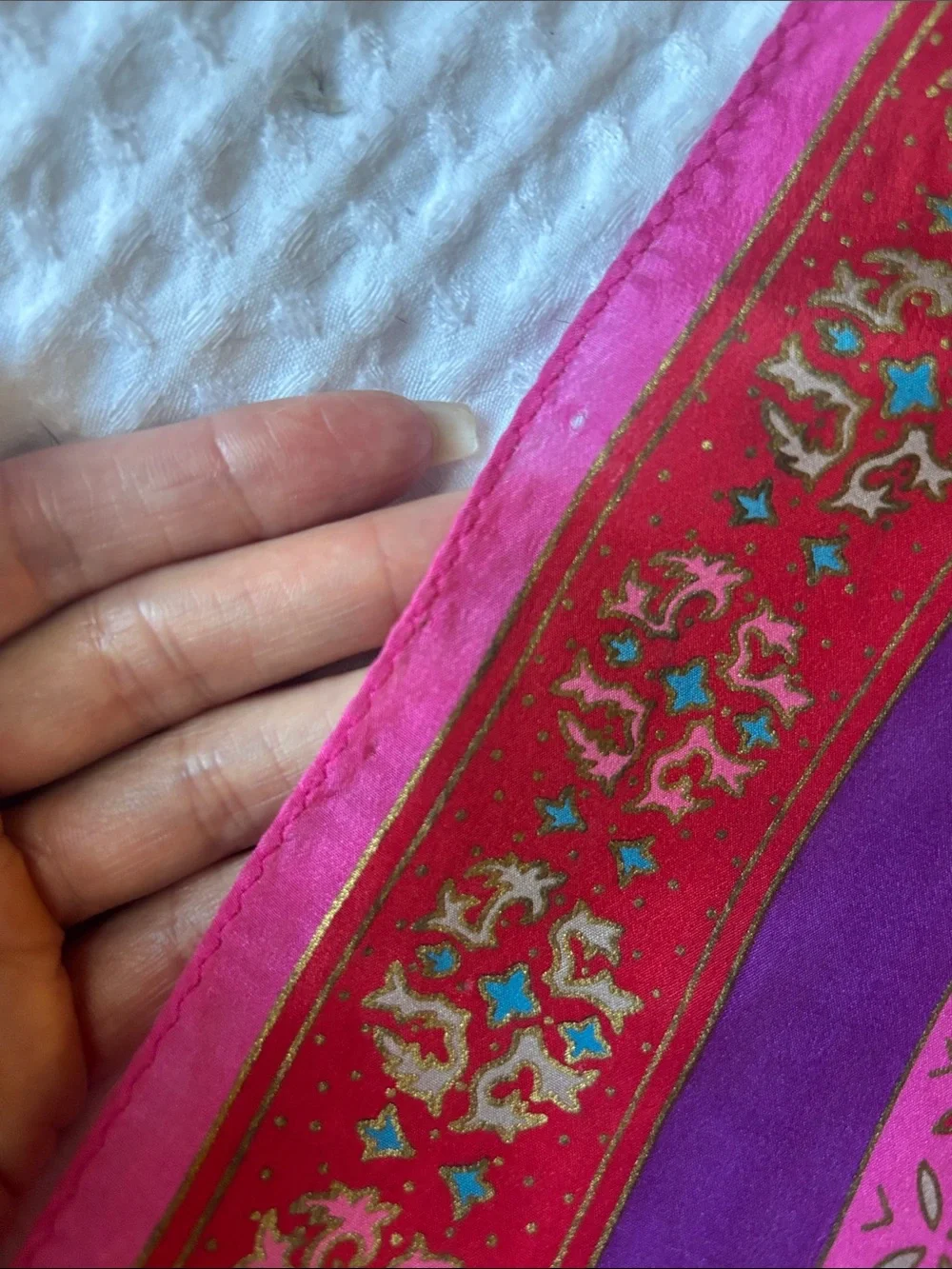 Oscar de la Renta Pink & Purple Floral Silk Scarf - Picture 4 of 4